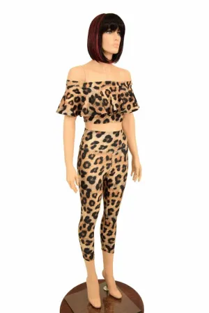 2PC Leopard Top & Capri Leggings Set