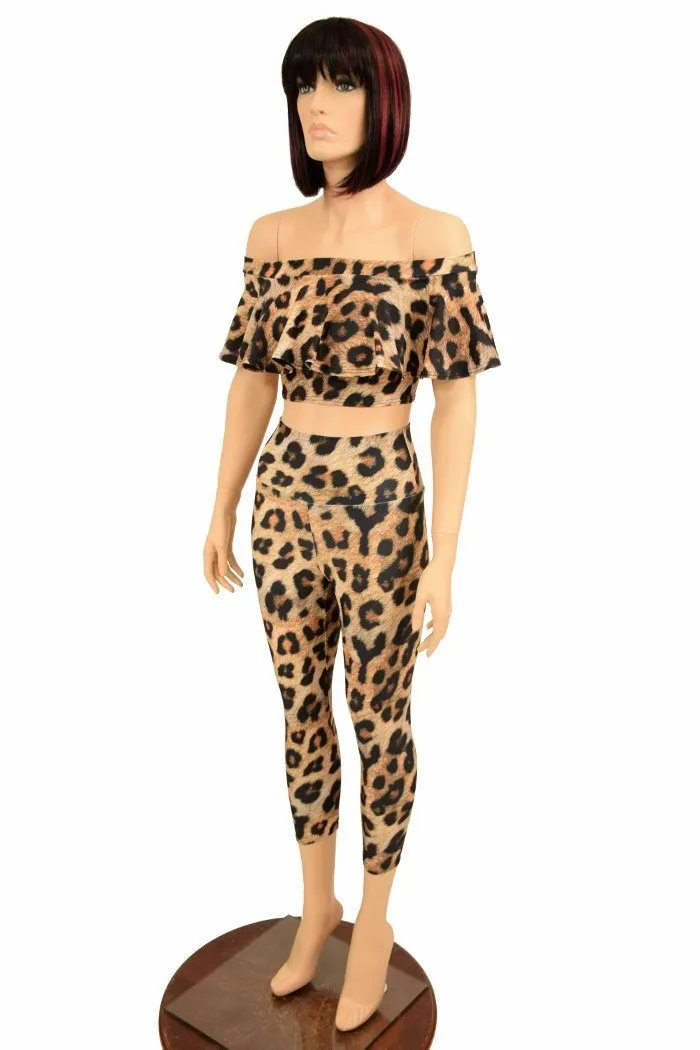 2PC Leopard Top & Capri Leggings Set