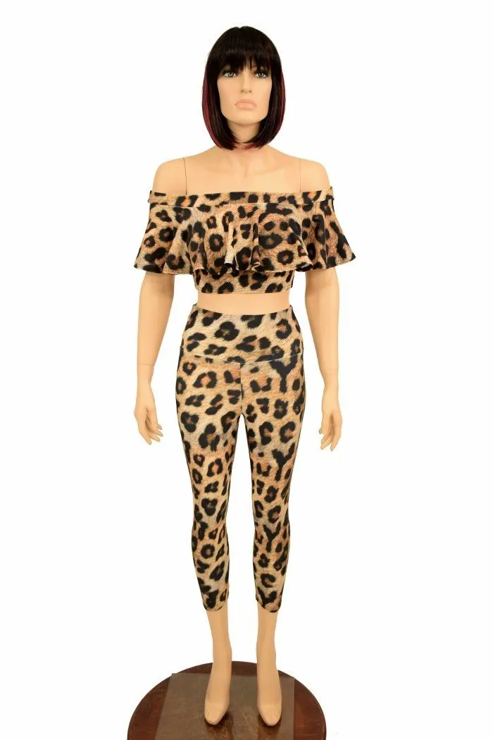 2PC Leopard Top & Capri Leggings Set