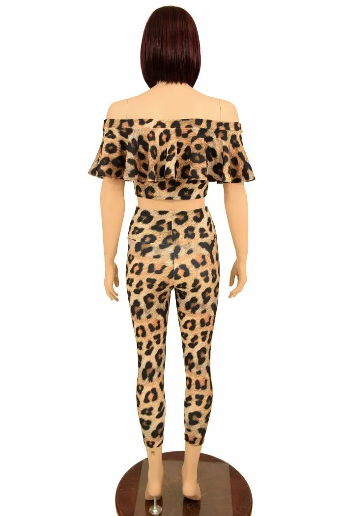 2PC Leopard Top & Capri Leggings Set