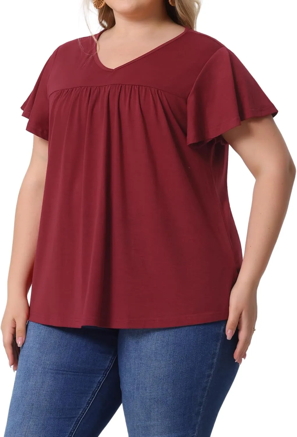 Agnes Orinda Plus Size Women's V Neck Ruffle Short Sleeve Tops Boho Floral Summer t Shirt Tee Tops Blouse Casual 2025