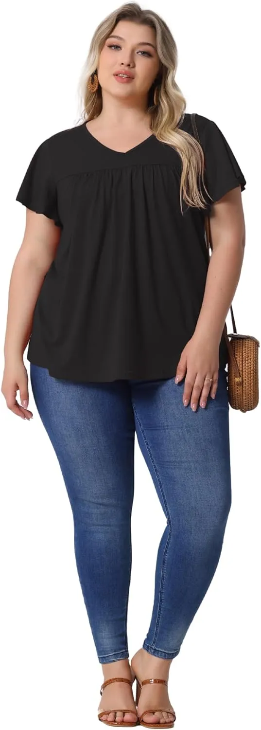 Agnes Orinda Plus Size Women's V Neck Ruffle Short Sleeve Tops Boho Floral Summer t Shirt Tee Tops Blouse Casual 2025