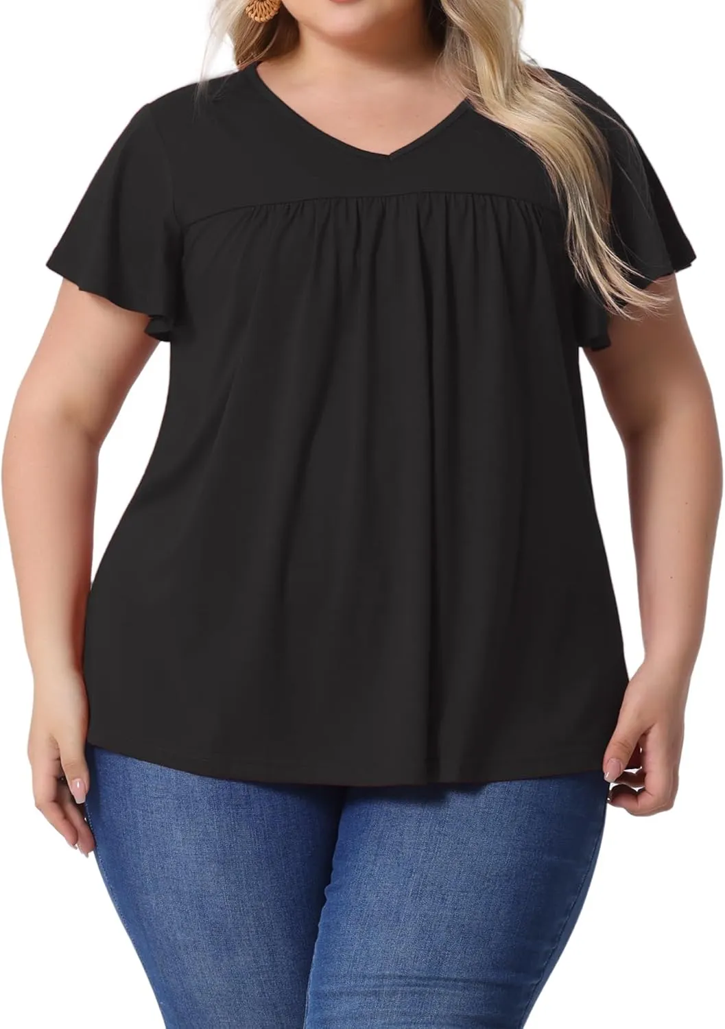 Agnes Orinda Plus Size Women's V Neck Ruffle Short Sleeve Tops Boho Floral Summer t Shirt Tee Tops Blouse Casual 2025