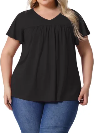 Agnes Orinda Plus Size Women's V Neck Ruffle Short Sleeve Tops Boho Floral Summer t Shirt Tee Tops Blouse Casual 2025