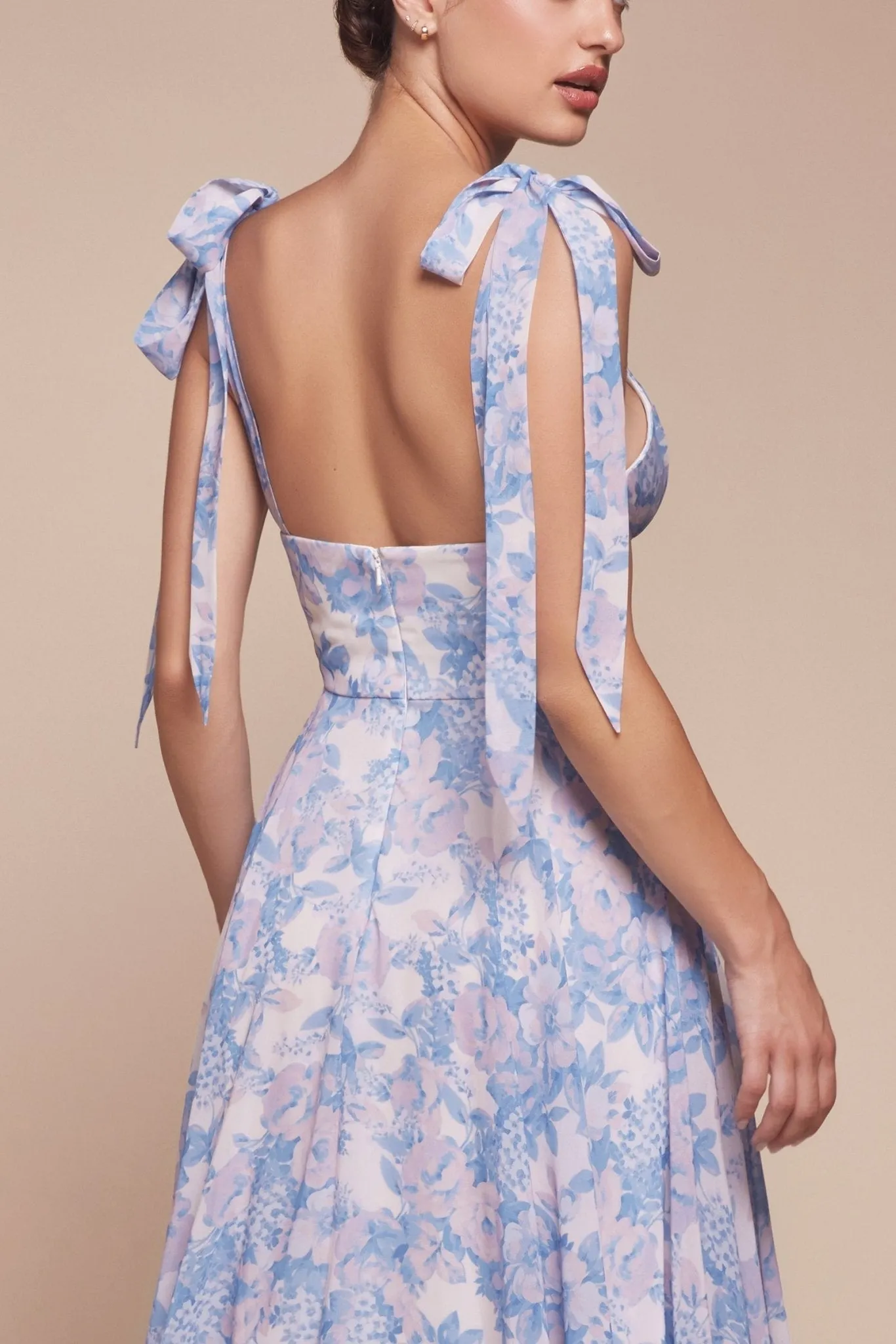 ALENA Tie Strap A-Line Floral Printed Bridesmaid Dress