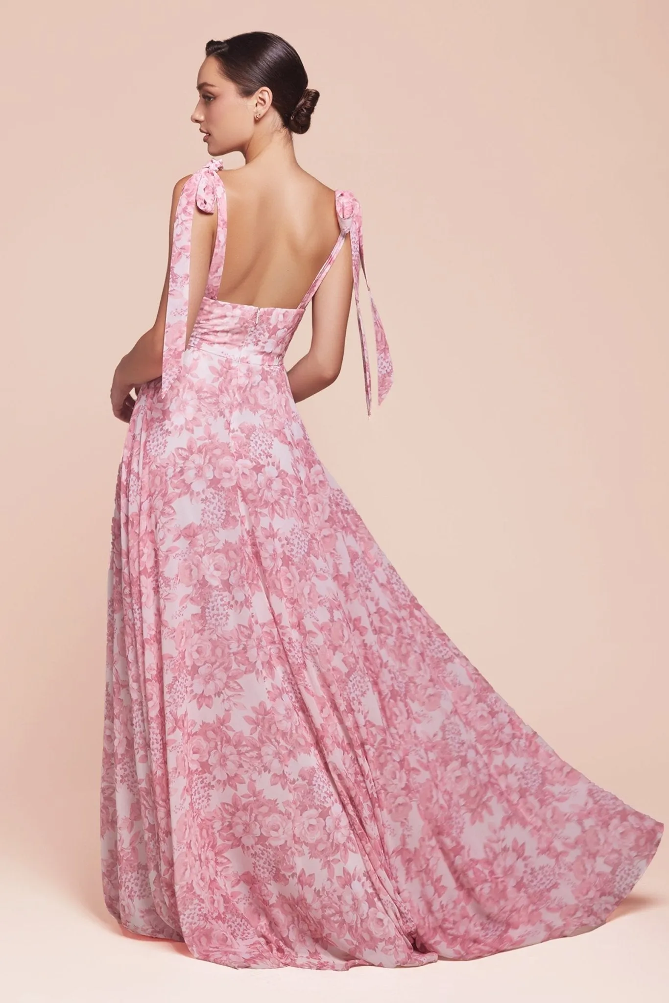 ALENA Tie Strap A-Line Floral Printed Bridesmaid Dress