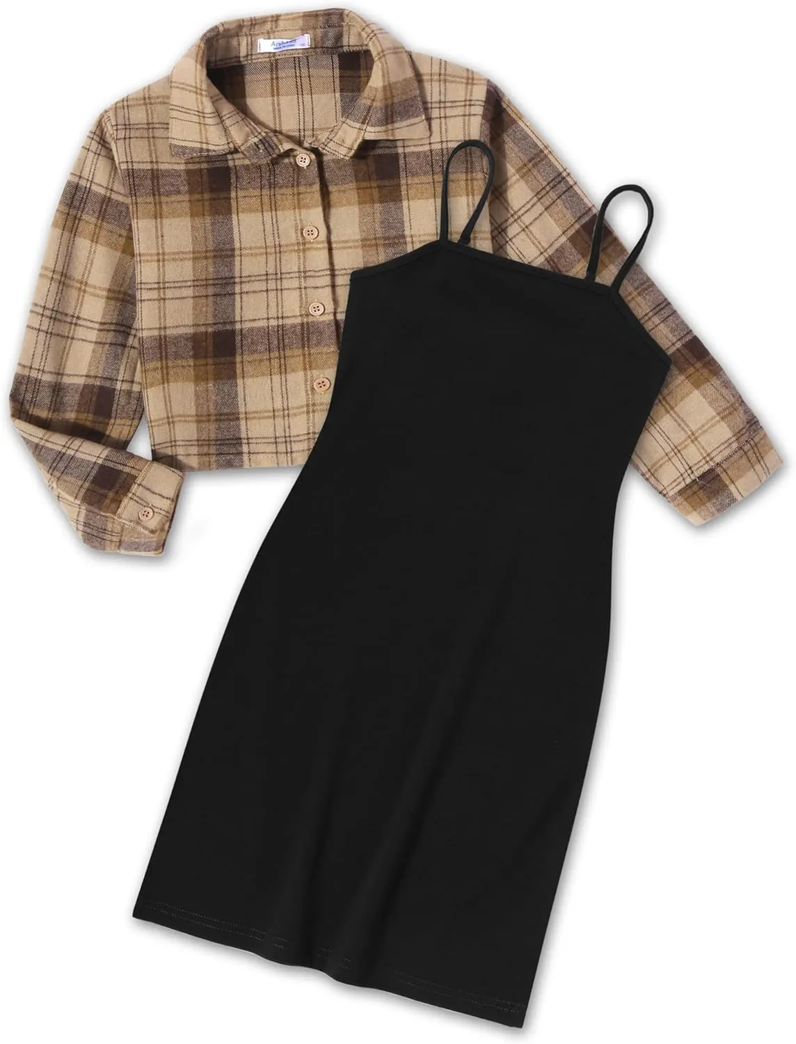 Arshiner Girls Dresses 2 Piece Outfit Cami Dress with Crop Shirt