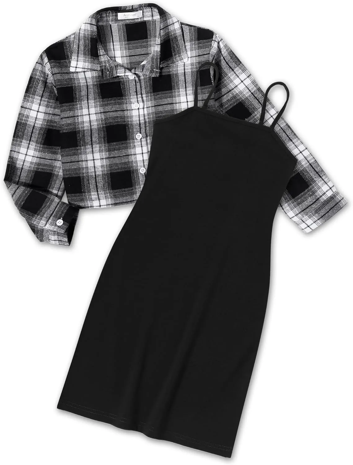 Arshiner Girls Dresses 2 Piece Outfit Cami Dress with Crop Shirt