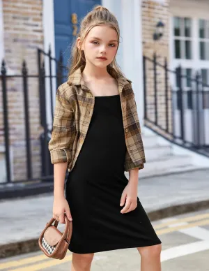 Arshiner Girls Dresses 2 Piece Outfit Cami Dress with Crop Shirt