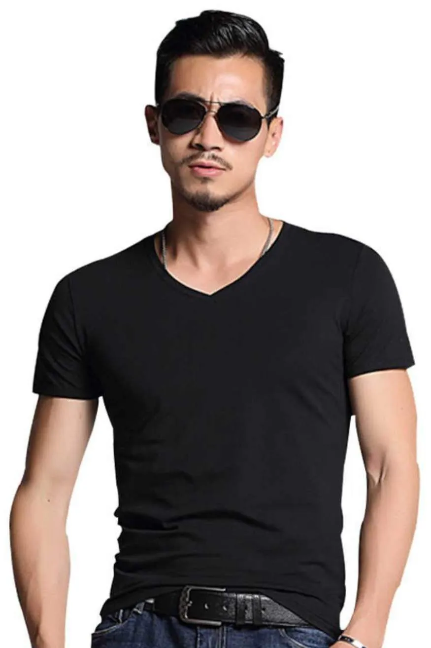 Basic v-neck T-shirt Solid Colors Men