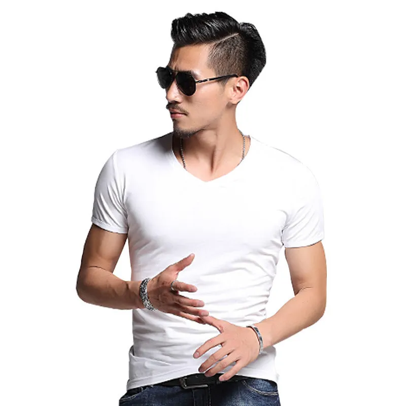 Basic v-neck T-shirt Solid Colors Men