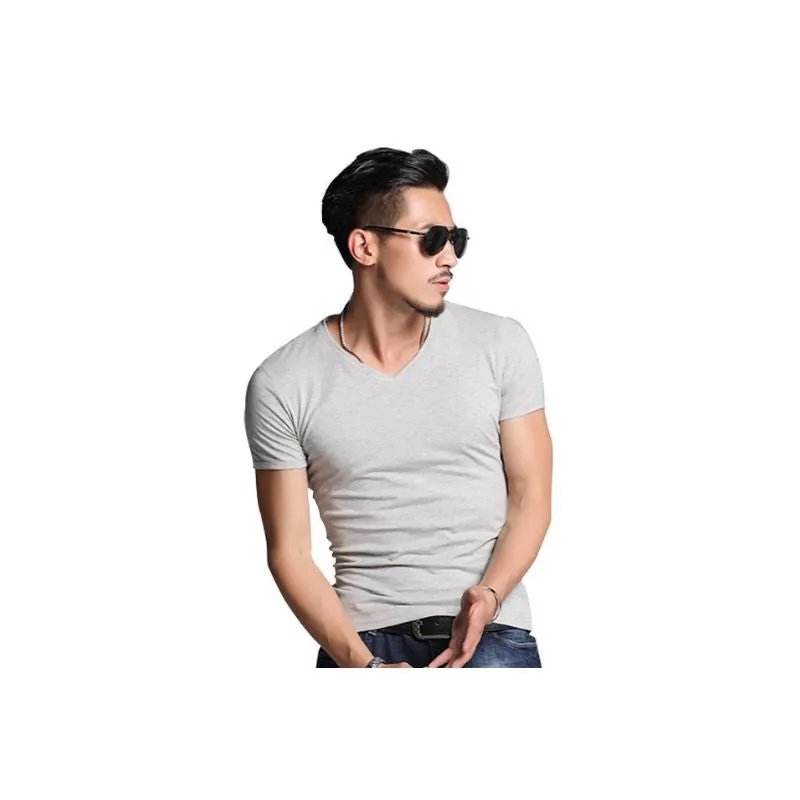 Basic v-neck T-shirt Solid Colors Men