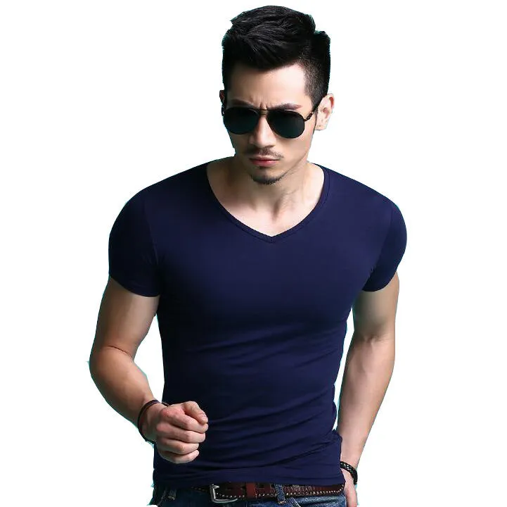 Basic v-neck T-shirt Solid Colors Men