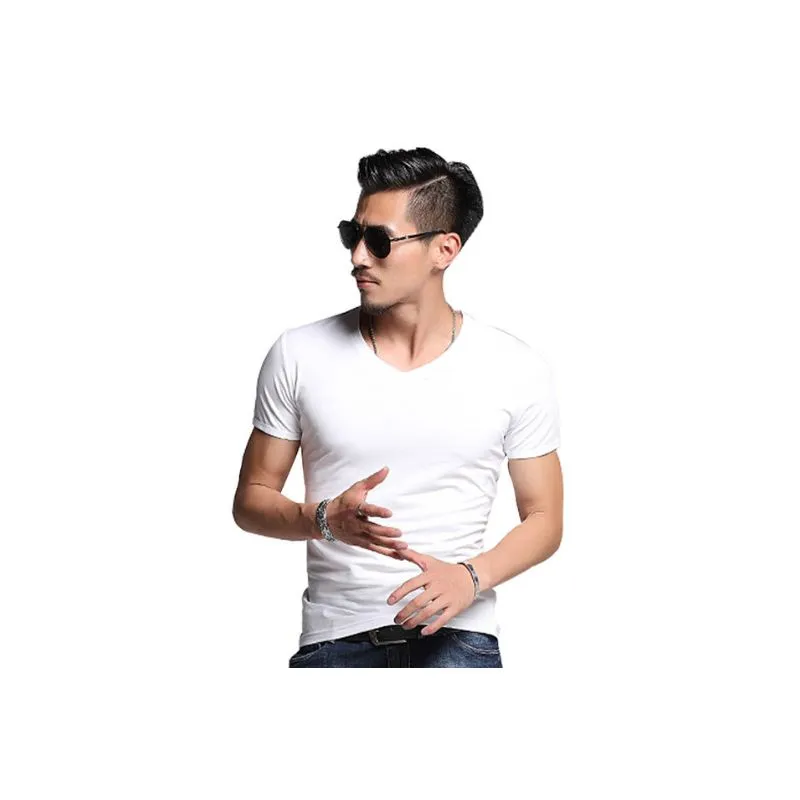 Basic v-neck T-shirt Solid Colors Men