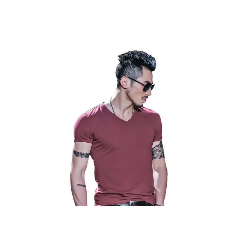 Basic v-neck T-shirt Solid Colors Men