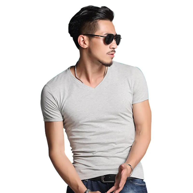 Basic v-neck T-shirt Solid Colors Men
