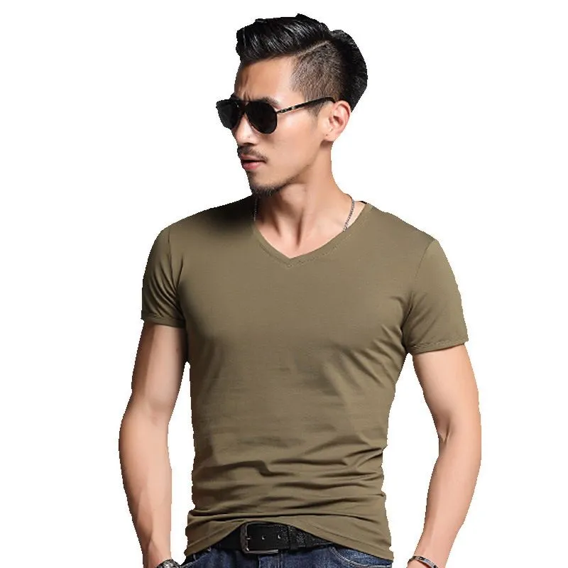 Basic v-neck T-shirt Solid Colors Men