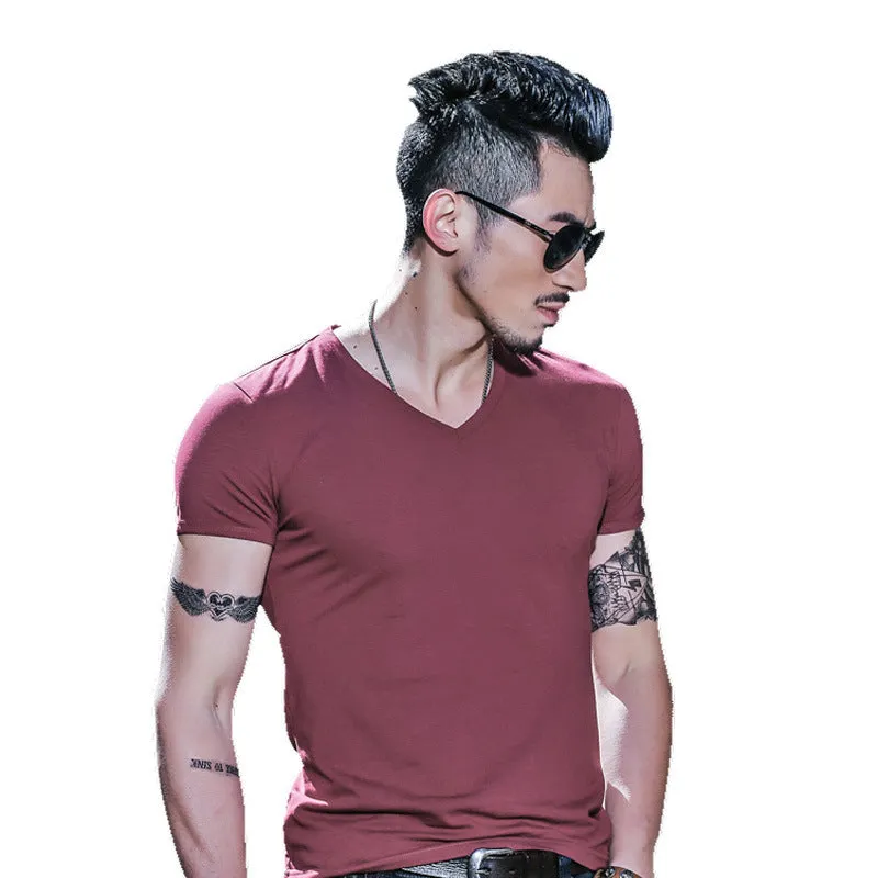 Basic v-neck T-shirt Solid Colors Men