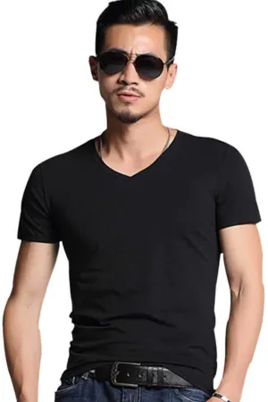 Basic v-neck T-shirt Solid Colors Men