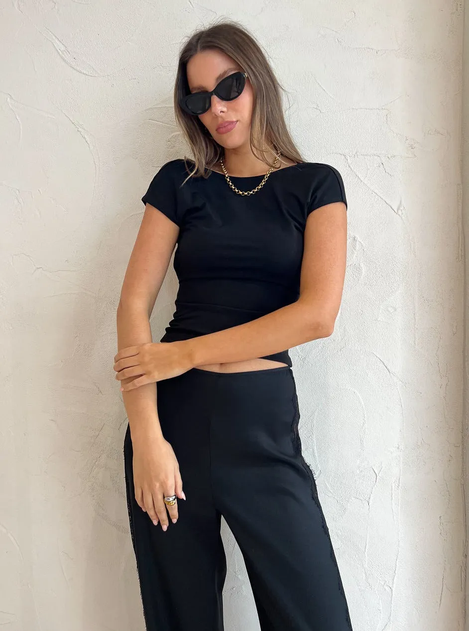 Bec and Bridge Spencer Lace Wide Leg Pant in Black/Black