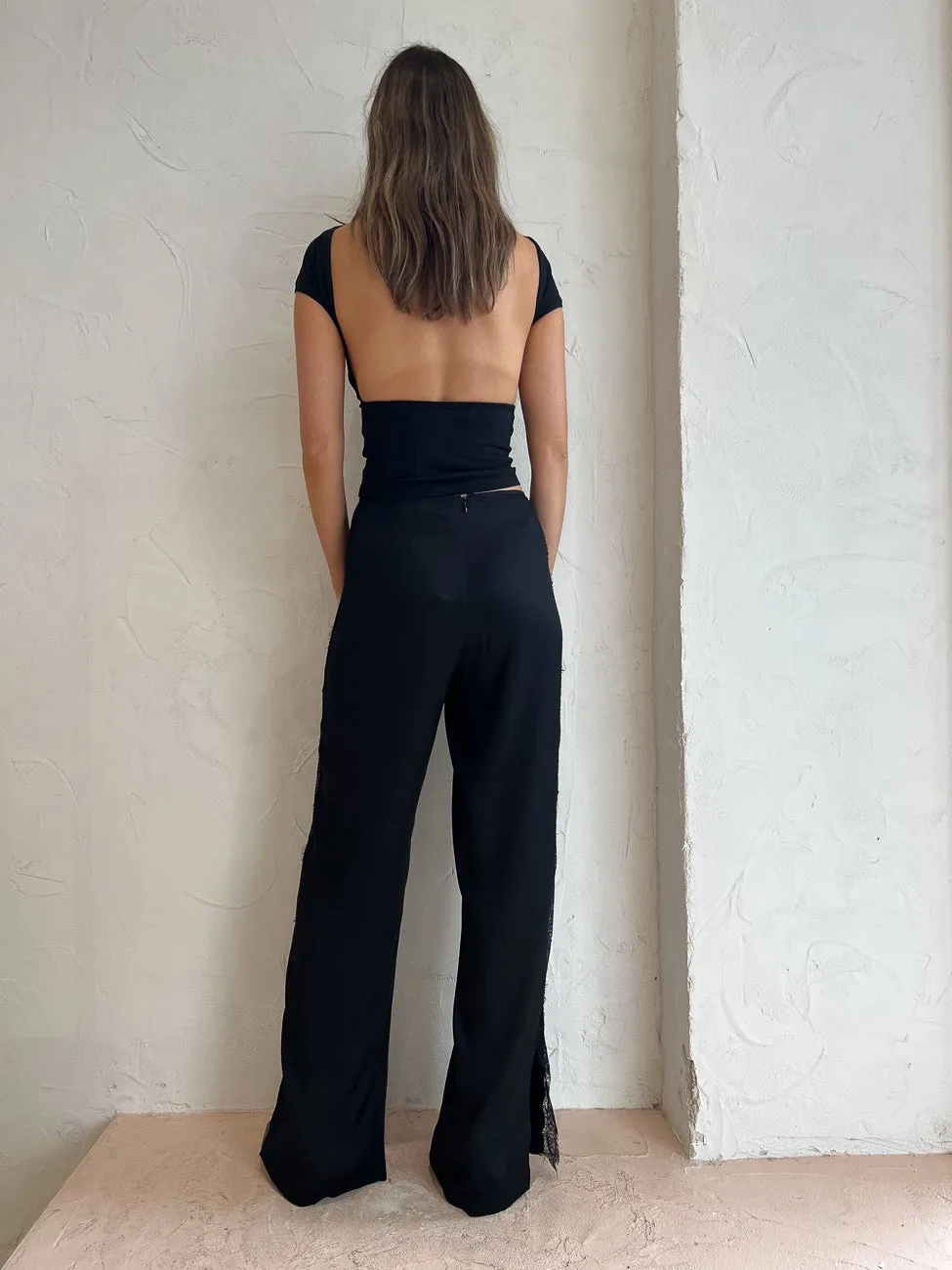 Bec and Bridge Spencer Lace Wide Leg Pant in Black/Black