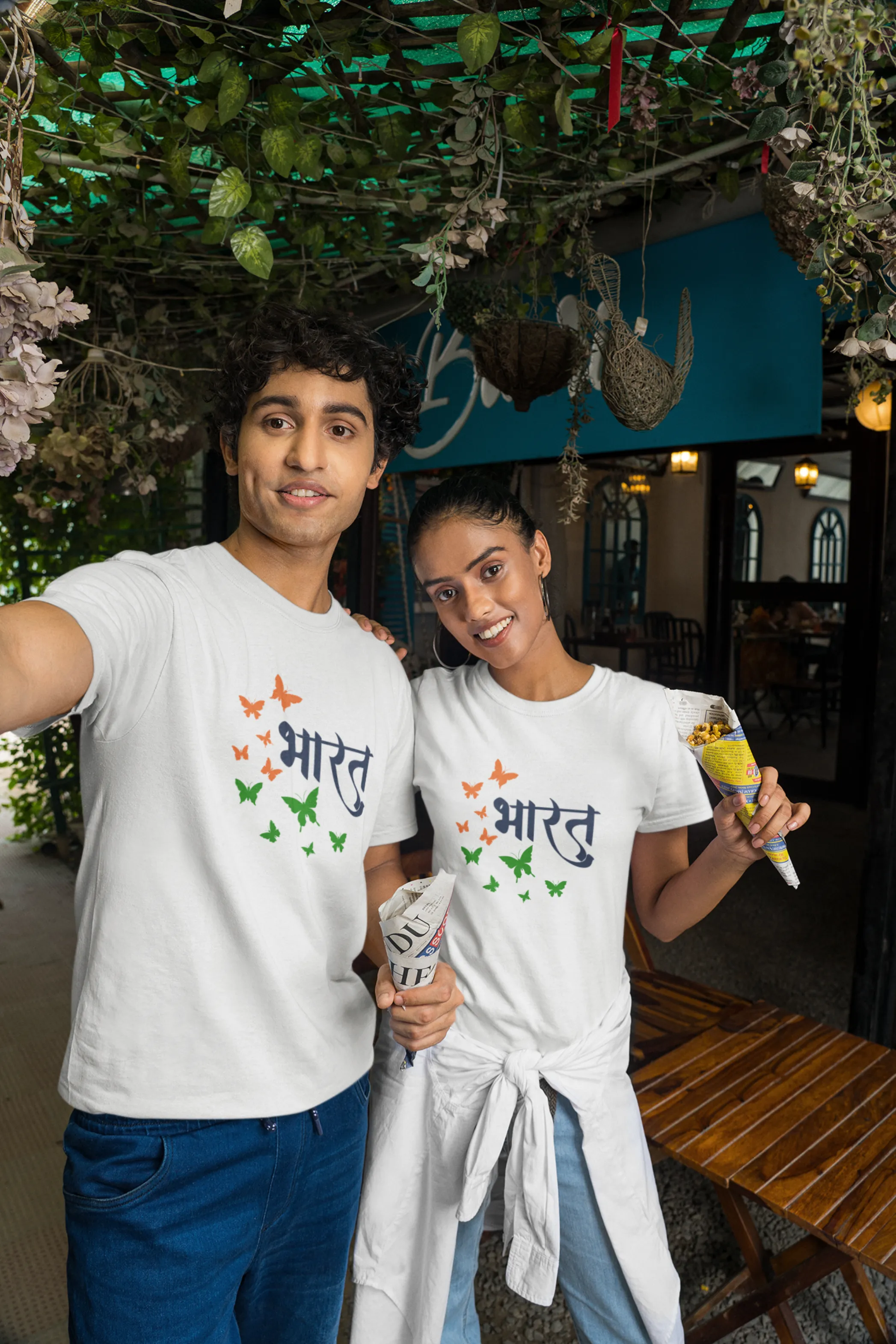 Bharat White Printed T-shirt for women