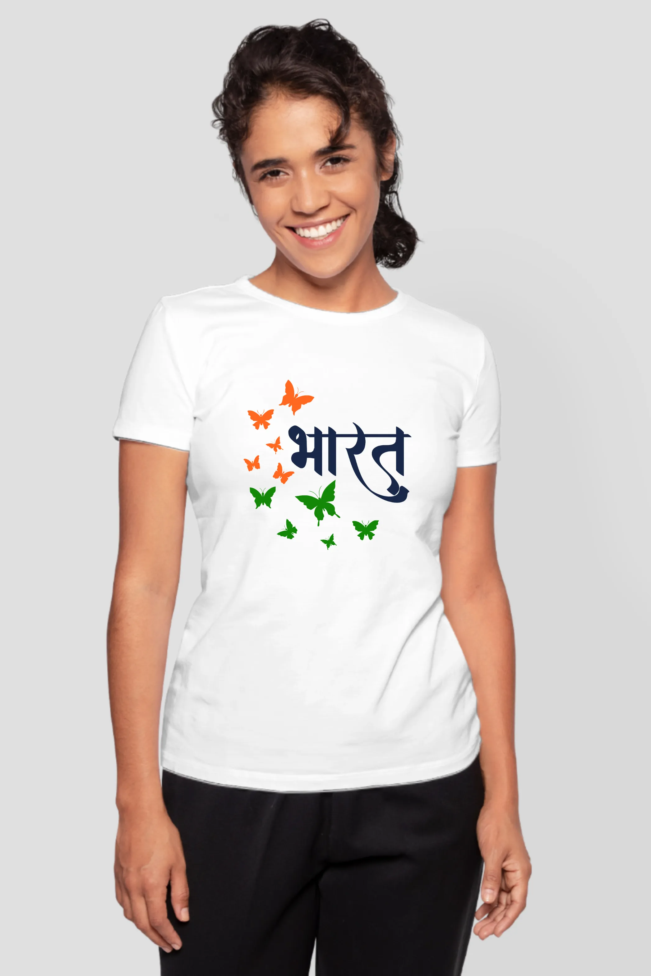 Bharat White Printed T-shirt for women