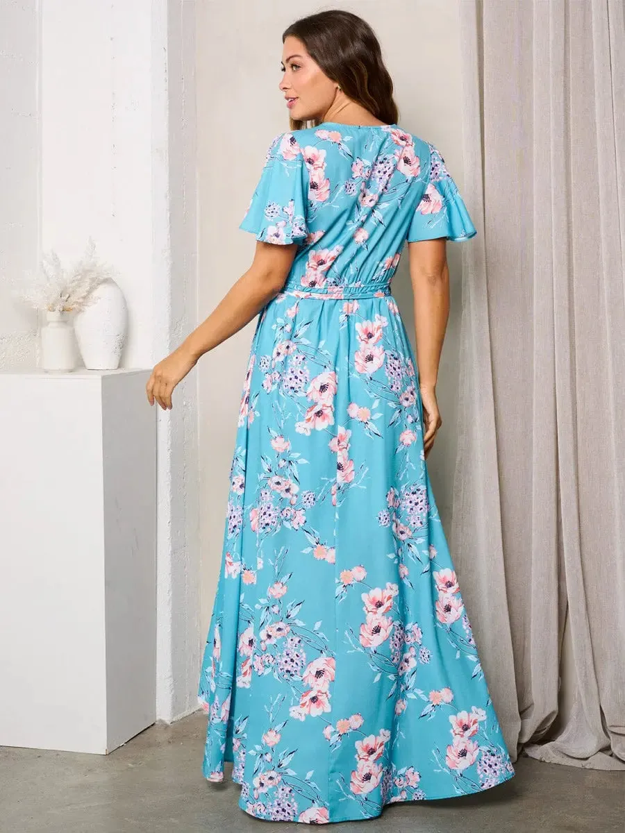 Blue Floral Wrap Maxi Dress