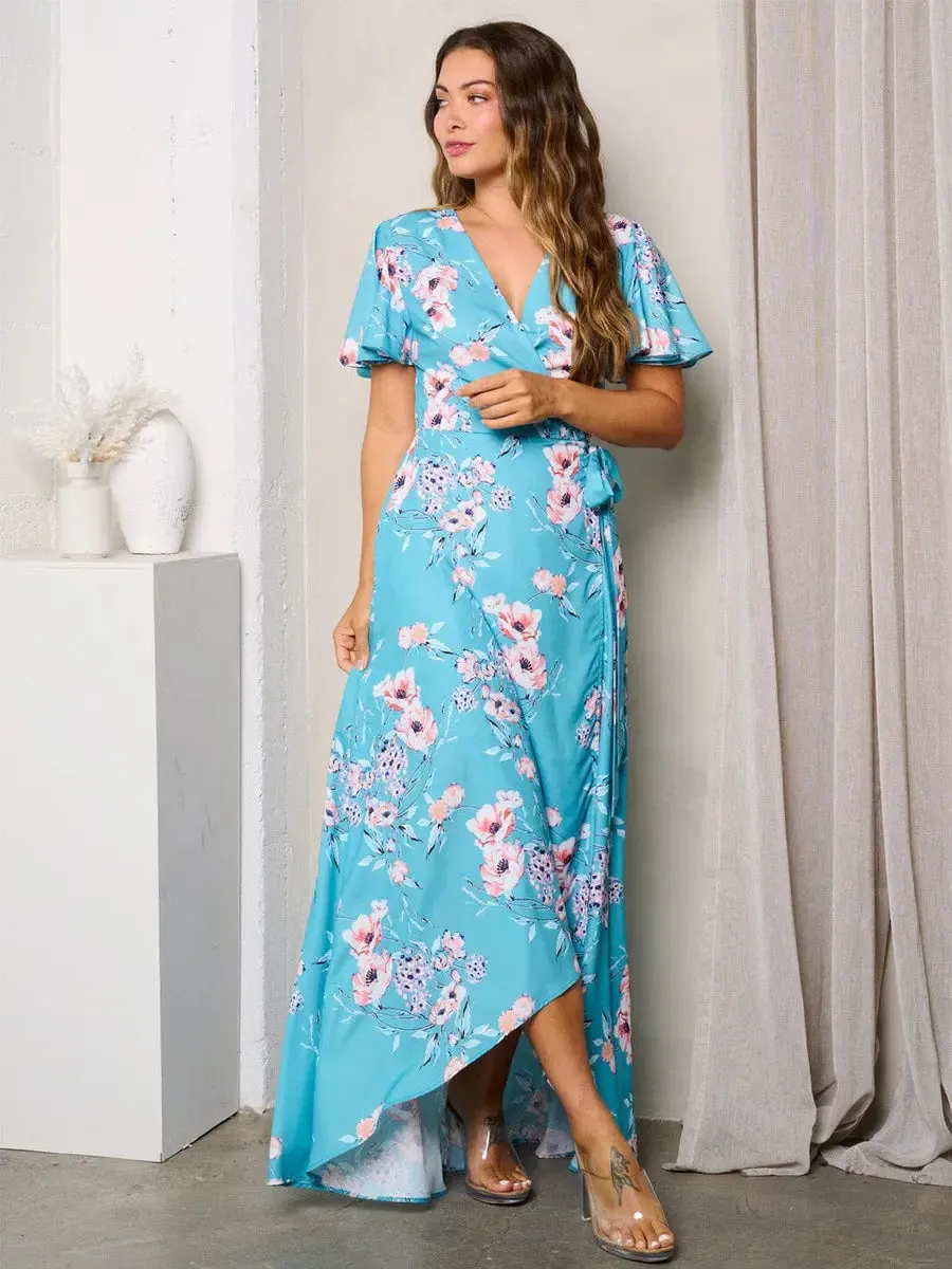 Blue Floral Wrap Maxi Dress