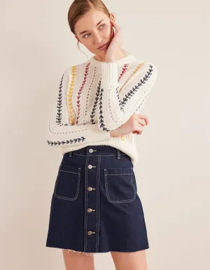 Button Through Denim Mini-Indigo