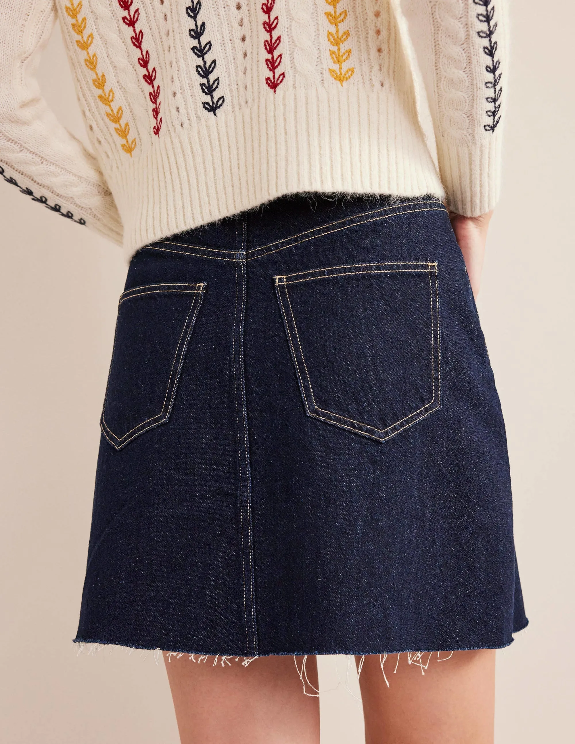 Button Through Denim Mini-Indigo