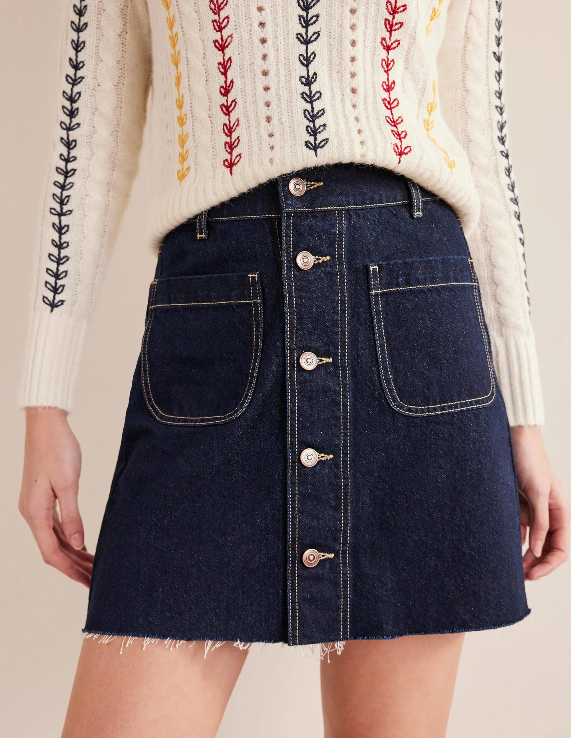 Button Through Denim Mini-Indigo
