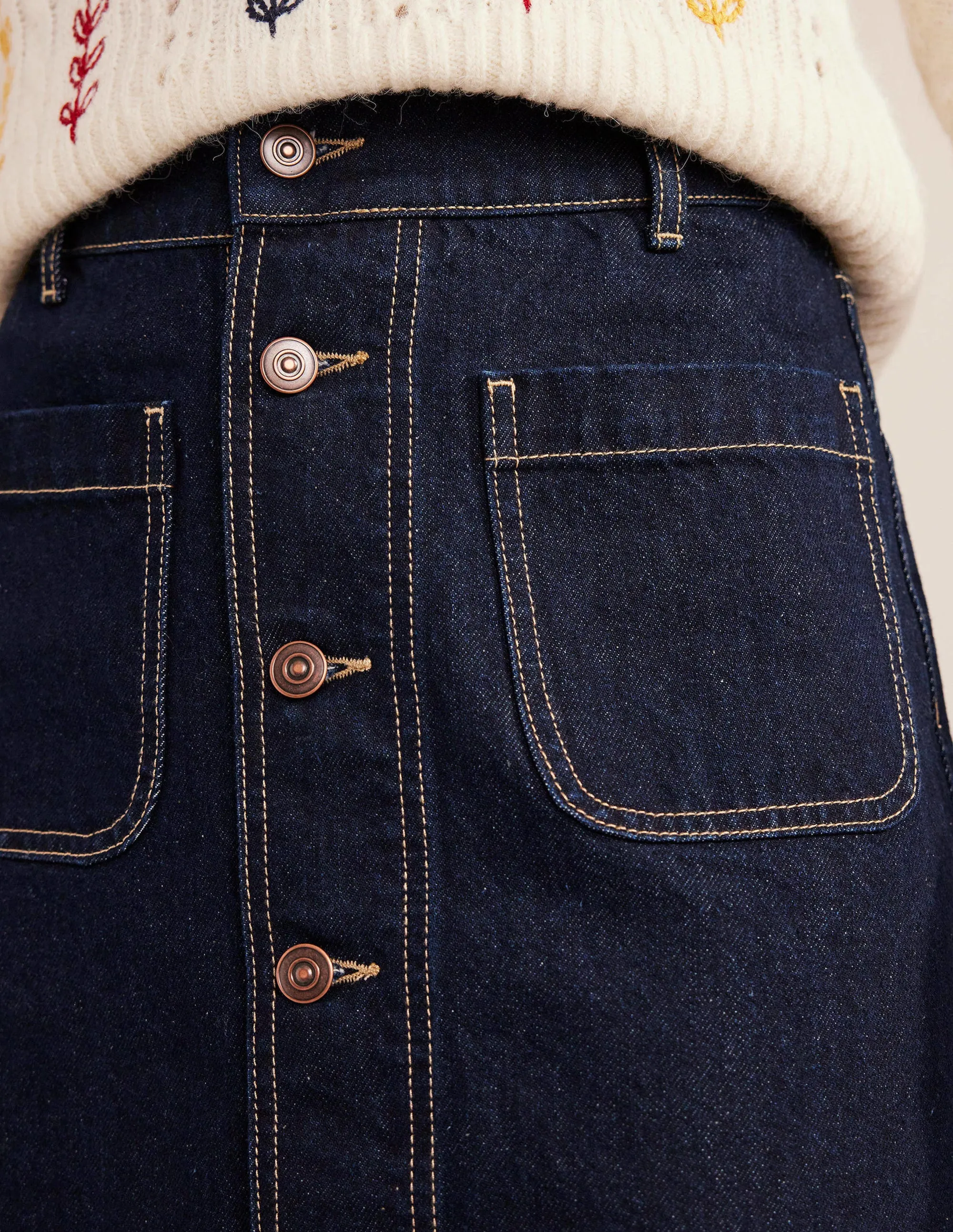 Button Through Denim Mini-Indigo