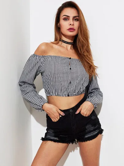 Checkered off the shoulder crop top