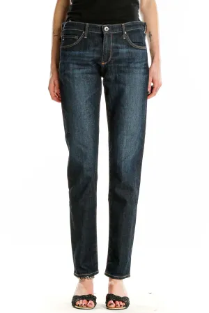 Dark Blue Cotton-Lyocell Blend Straight Leg Jeans