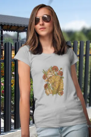 Floral Cat Printed Scoop Neck T-shirt for women