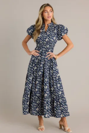 Gardenia Gala 100% Cotton Navy Floral Maxi Dress