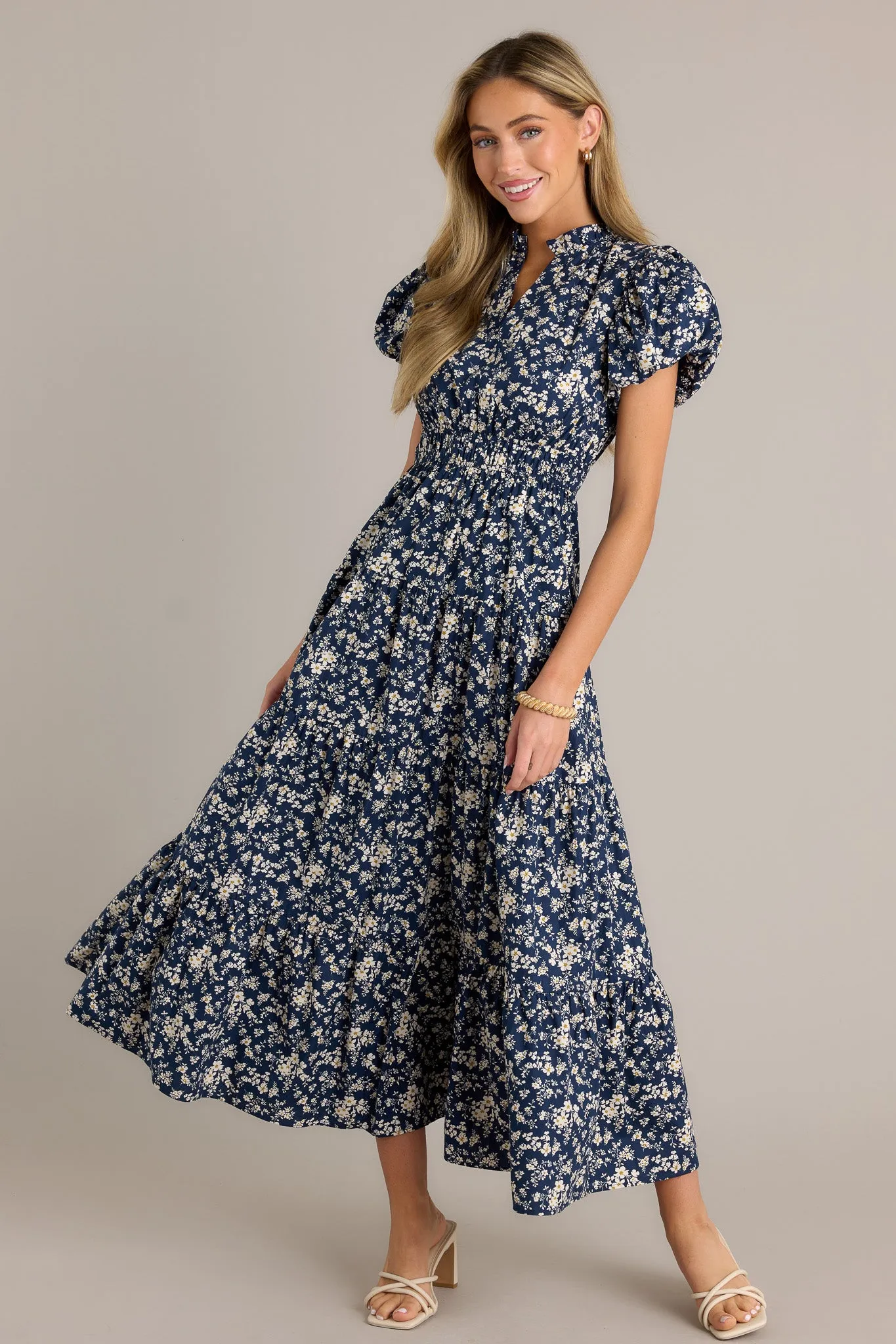 Gardenia Gala 100% Cotton Navy Floral Maxi Dress