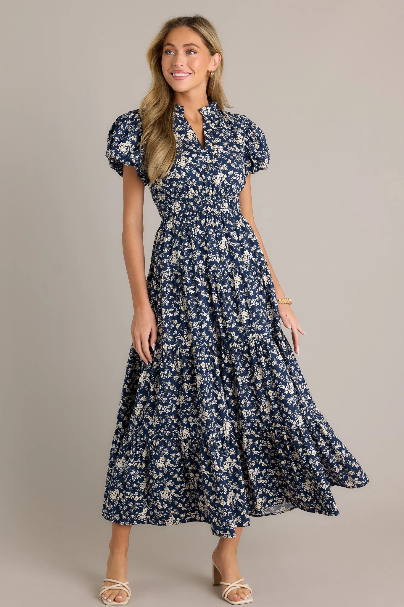 Gardenia Gala 100% Cotton Navy Floral Maxi Dress