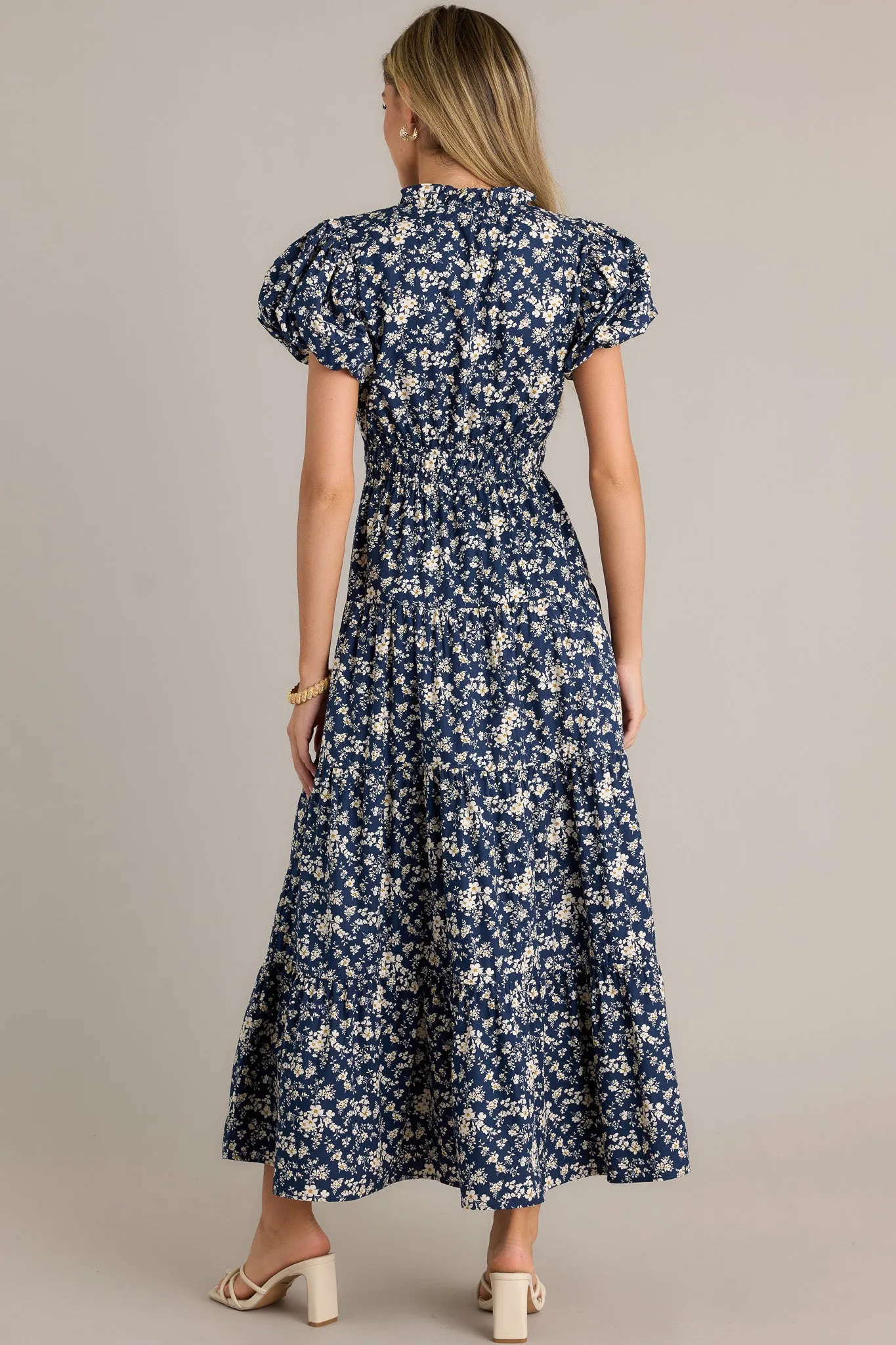 Gardenia Gala 100% Cotton Navy Floral Maxi Dress