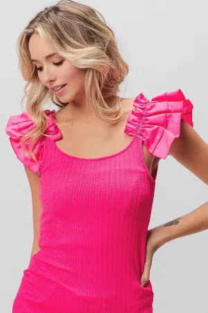 Hazel Blues® |  BiBi Ruffled Shoulder Strap Rib Texture Top
