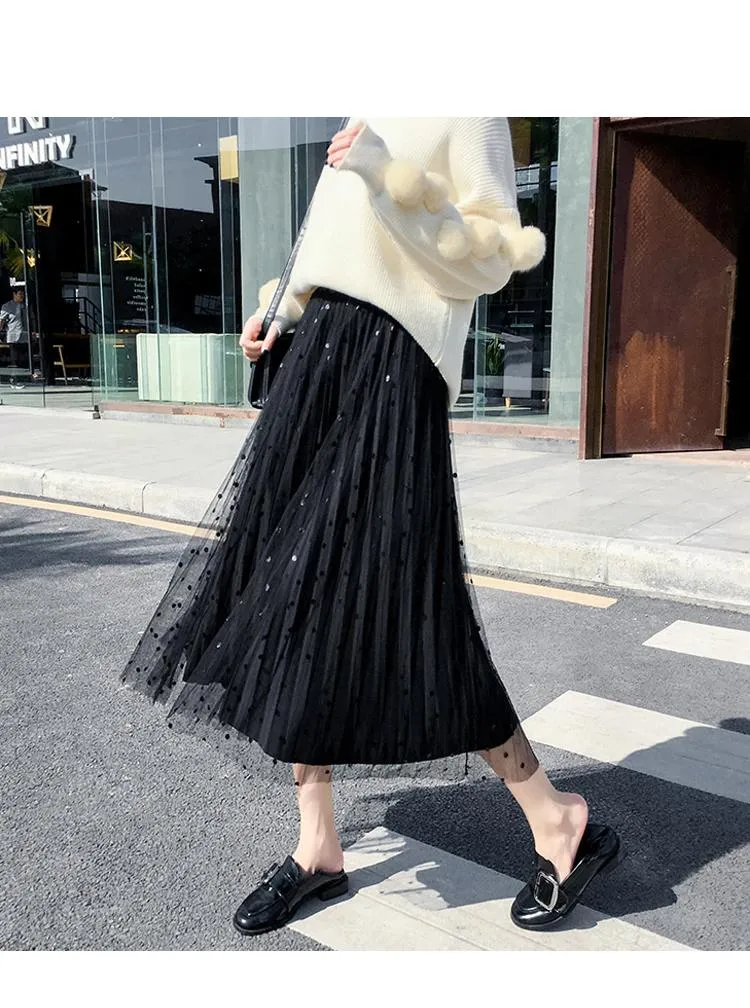 High Waist Polka Dot Pleated Skirt