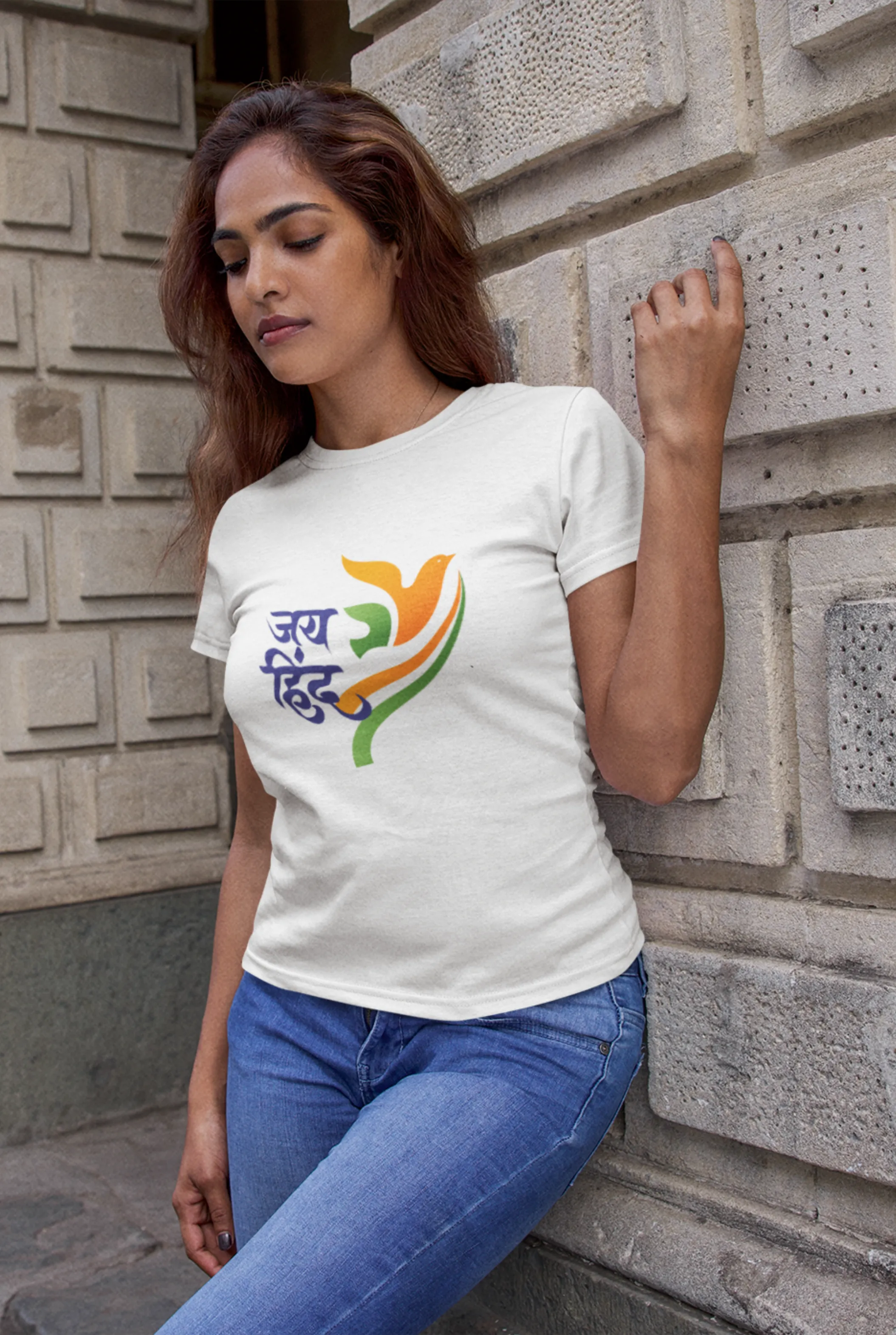 Jai Hind White Printed T-shirt for women