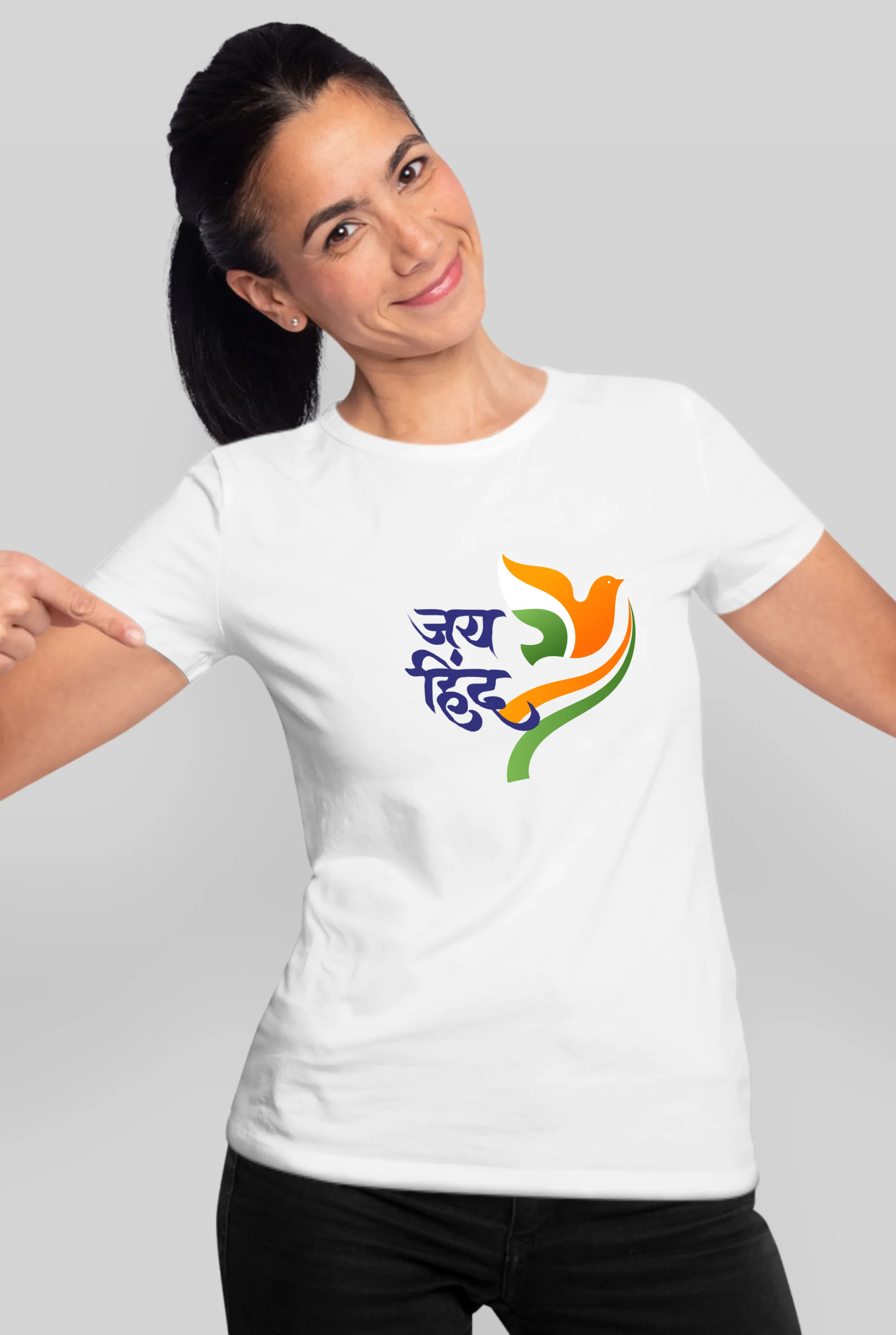 Jai Hind White Printed T-shirt for women