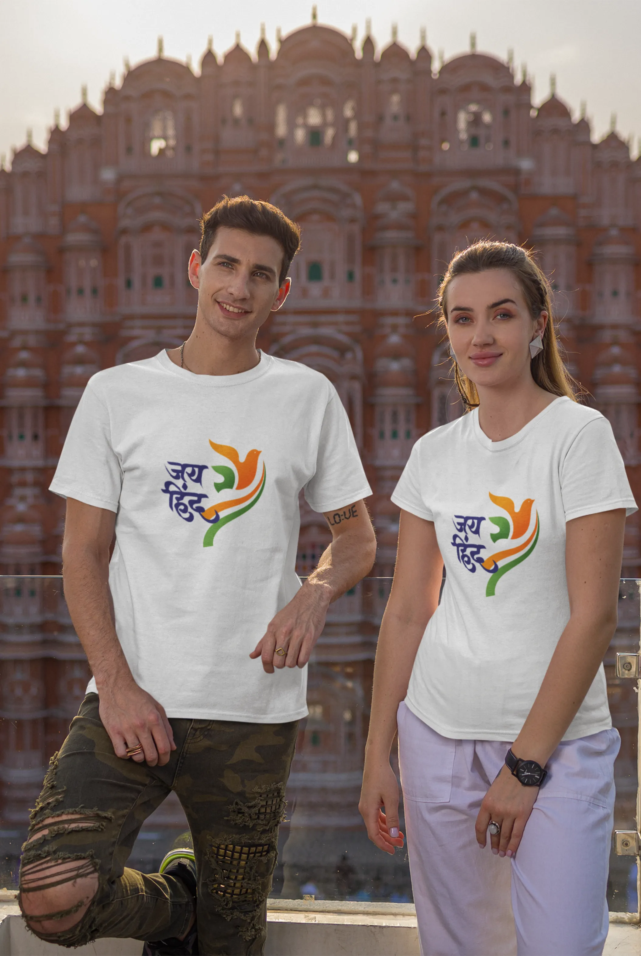 Jai Hind White Printed T-shirt for women