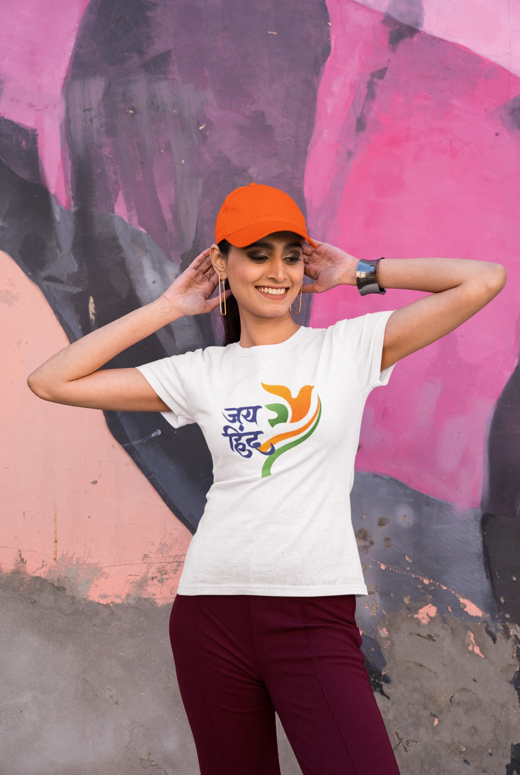 Jai Hind White Printed T-shirt for women