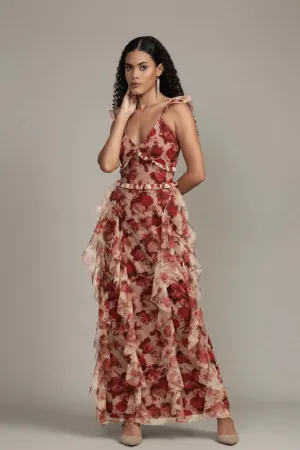 Lace & Beads Malin Rose Floral Chiffon Maxi Dress