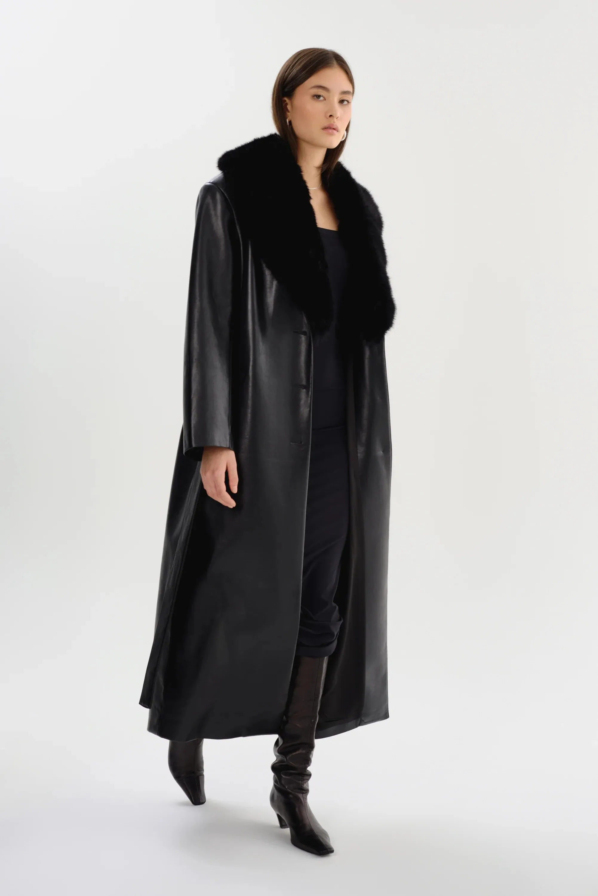 LaMarque Sarita Recycled Leather Maxi Coat | Black