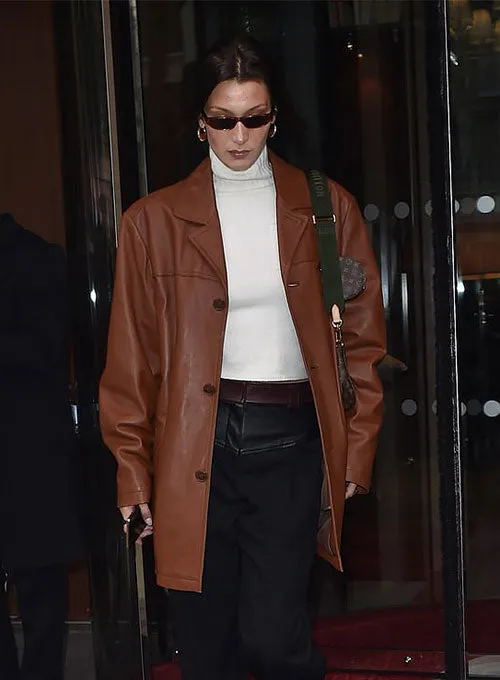LEATHER TRENCH COAT WORN BY BELLA HADID | BELLA HADID LEATHER TRENCH COAT