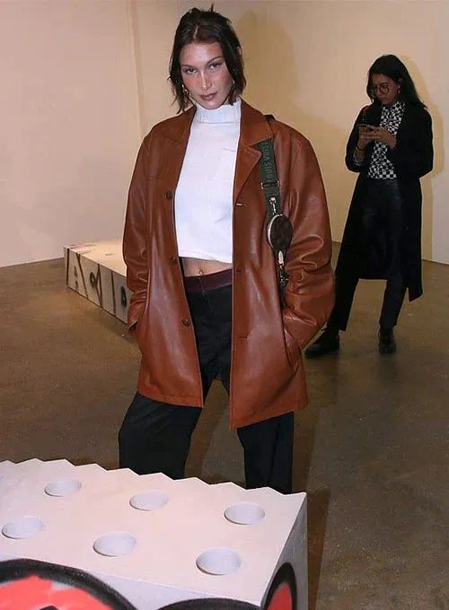 LEATHER TRENCH COAT WORN BY BELLA HADID | BELLA HADID LEATHER TRENCH COAT
